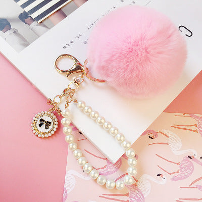Wholesale Pearl Chain Plush 8cm Fur Ball Keychain